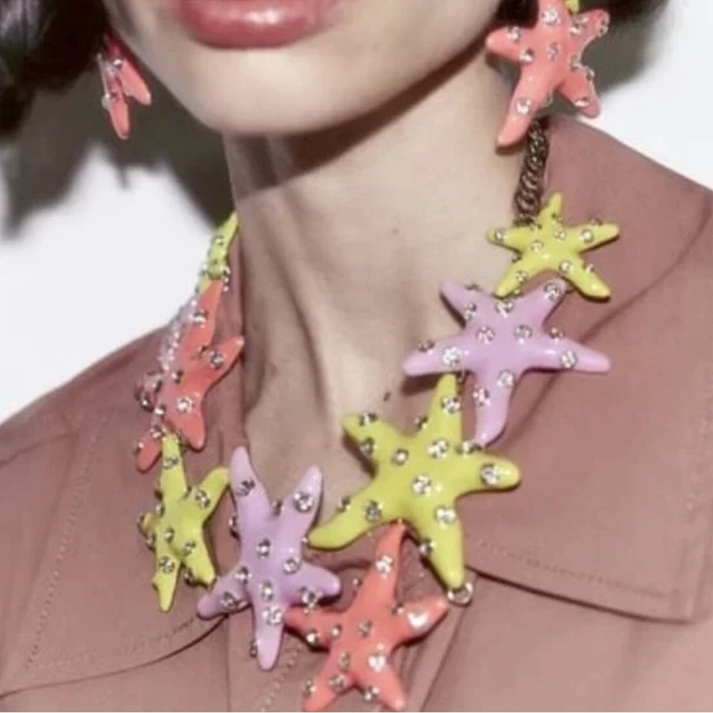 Colorful Rhinestone Large Starfish Necklace
